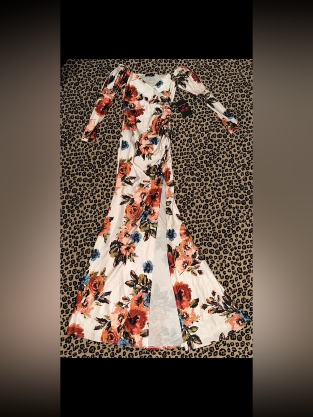 Floral Wrap Maxi Dress - White with Red & Blue Blooms
